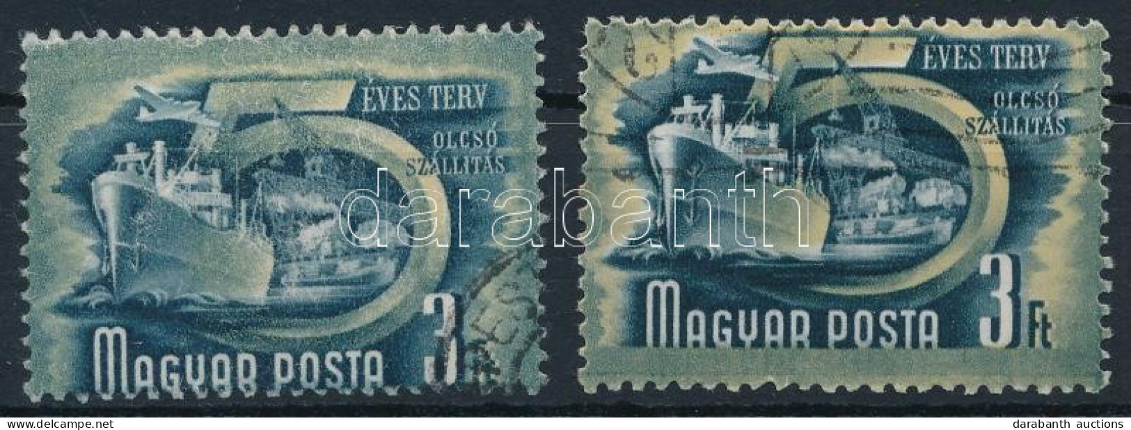 O 1950-1951 2 Klf Ötéves Terv I-II. 3Ft Elfogazva és Eltérő Színárnyalatban / Mi 1079, 1183 With Shifted Perforation And - Altri & Non Classificati