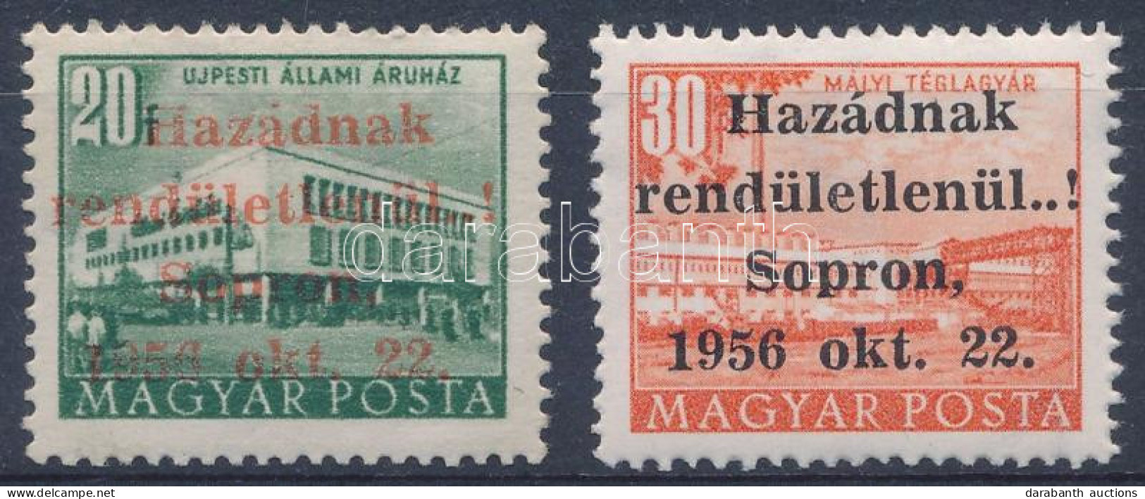 ** 1956 Sopron 20f és 30f Apró Lemezhibákkal A Felülnyomásban. Signed: Leitold - Andere & Zonder Classificatie