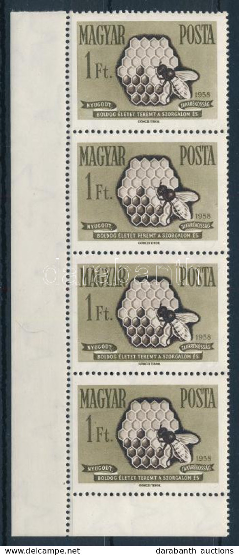 ** 1958 Takarékosság és Biztosítás 1Ft ívsarki Négyescsík Lemezhibával / Mi 1517 Corner Stripe Of 4 With Plate Variety - Otros & Sin Clasificación