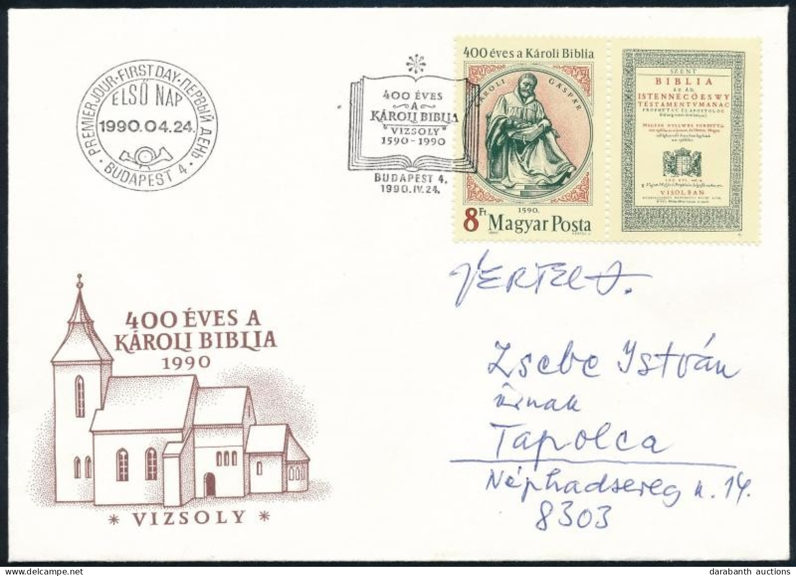 1990 Károli Biblia FDC, A Tervező Vertel József Aláírásával - Autres & Non Classés