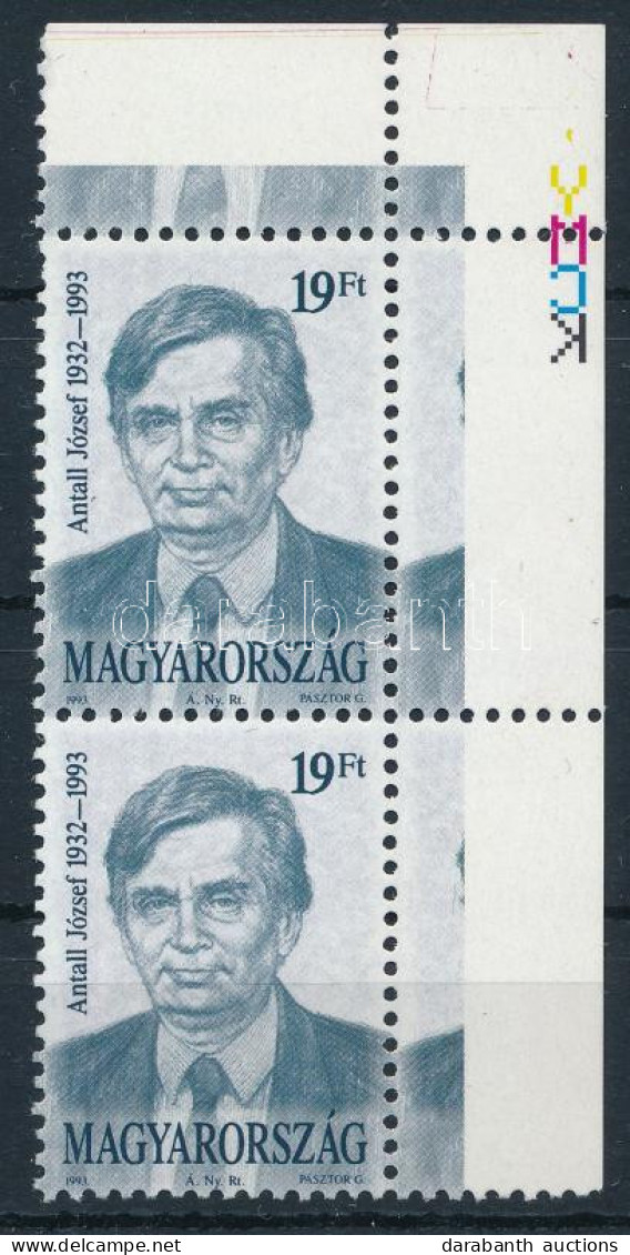 ** 1993 Antall József ívsarki Pár, A Bélyegábra Egy Része Az ívszélre Került, ívszéli Nyomdajelzéssel - Altri & Non Classificati