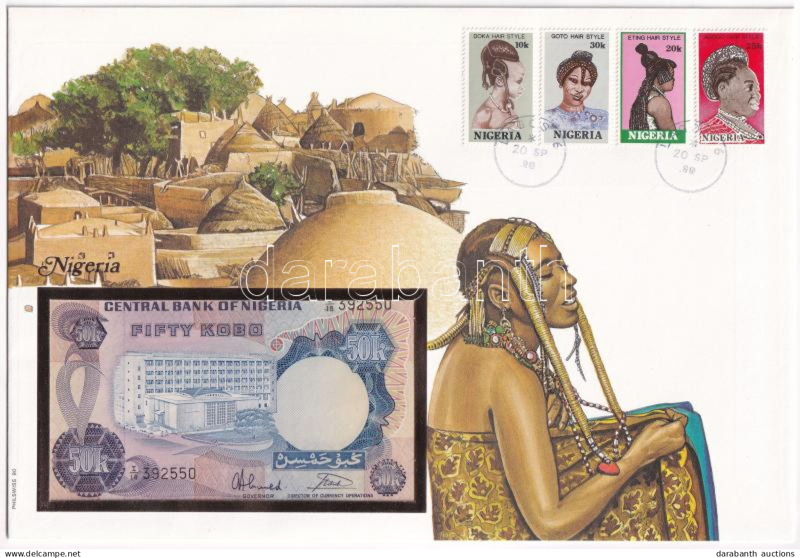 Nigéria 1976-1978. 50K Felbélyegzett Borítékban, Bélyegzéssel T:I Nigeria 1976-1978. 50 Kobo In Envelope With Stamp And  - Non Classés