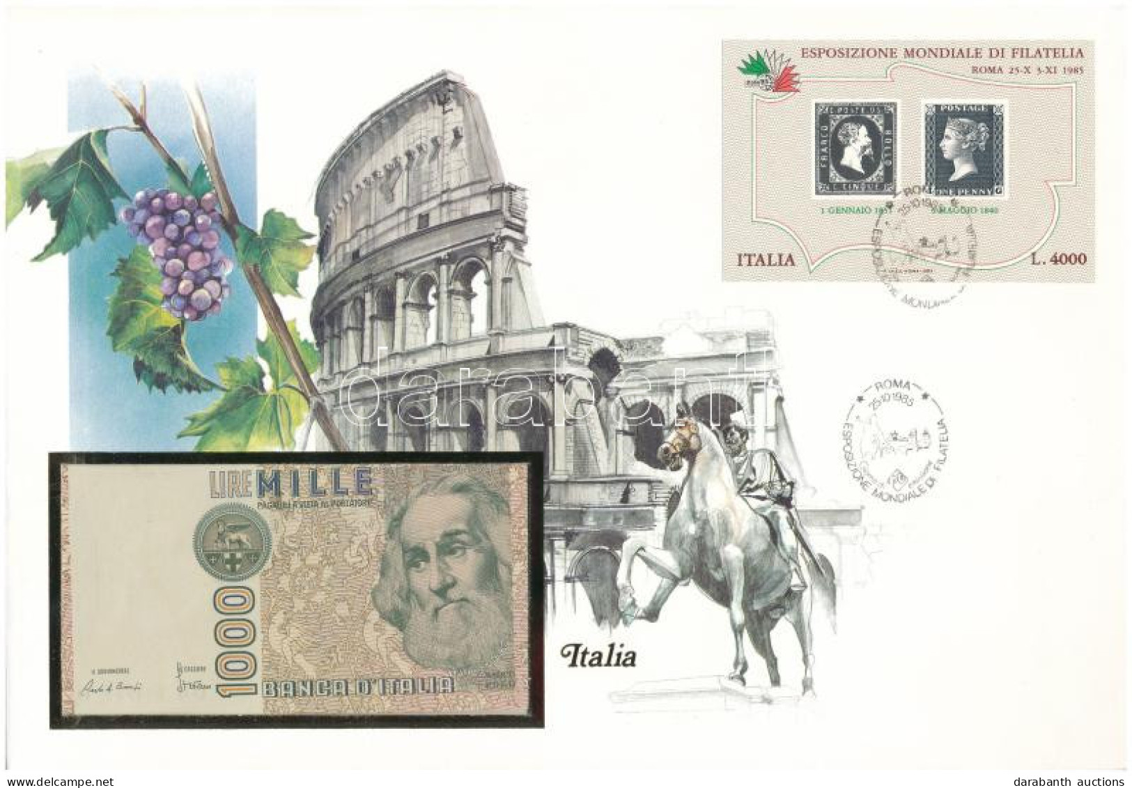 Olaszország 1982. 1000L Felbélyegzett Borítékban, Bélyegzéssel T:UNC Italy 1982. 1000 Lire In Envelope With Stamp And Ca - Non Classificati