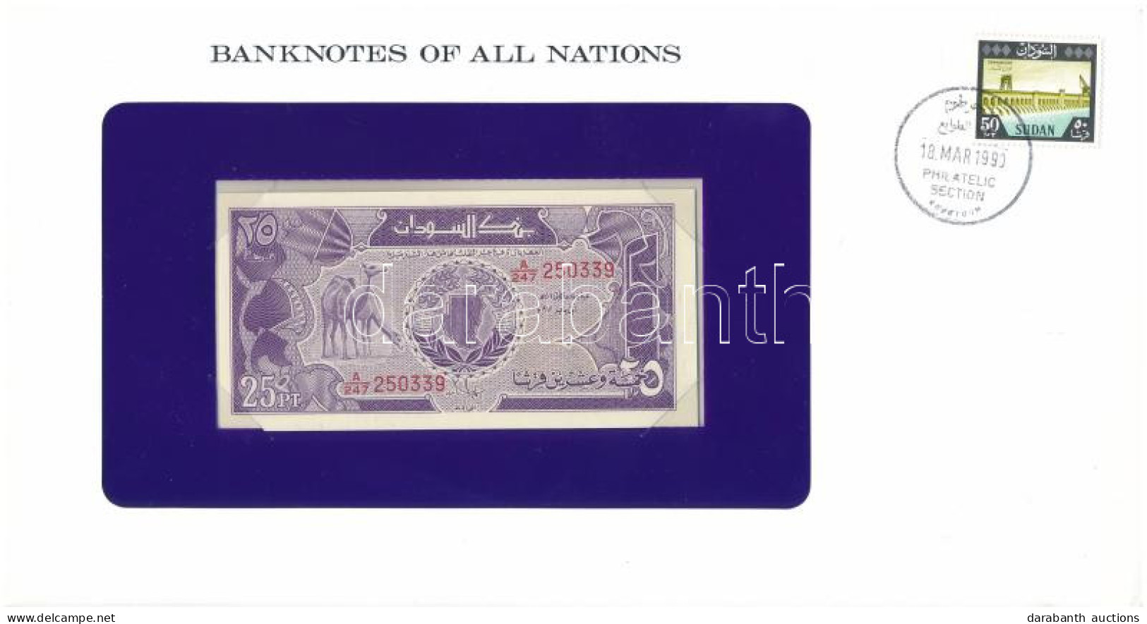 Szudán 1987. 25p Felbélyegzett "Banknotes Of All Nations" Borítékban, Bélyegzéssel T:UNC  Sudan 1987. 25 Piastres In "Ba - Ohne Zuordnung