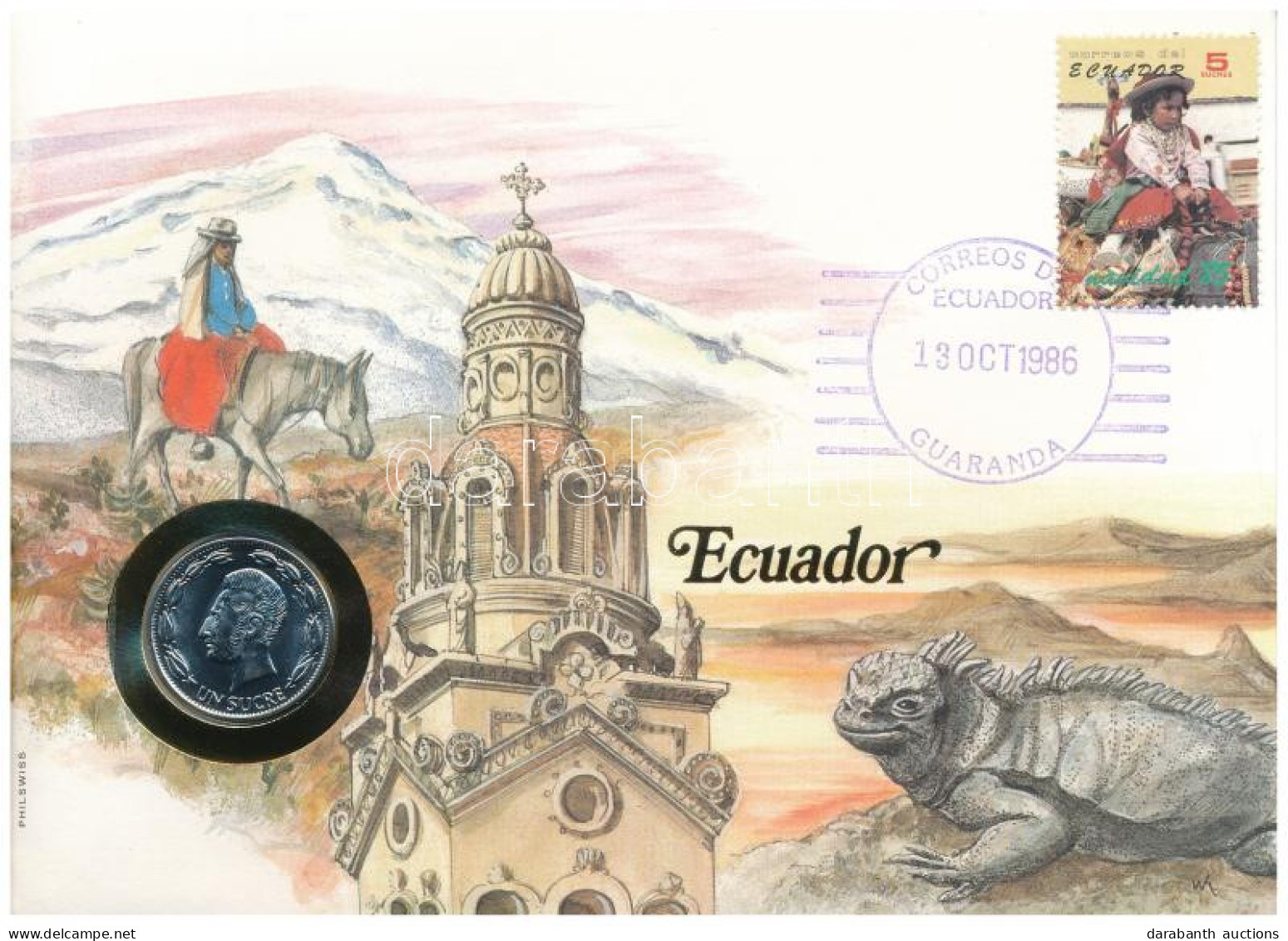 Ecuador 1985. 1S Felbélyegzett Borítékban, Bélyegzéssel, Német Nyelvű Leírással T:UNC  Ecuador 1985. 1 Sucre In Envelope - Zonder Classificatie