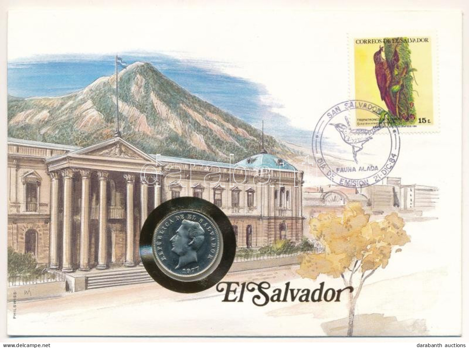 El Salvador 1977. 10c Ni-sárgaréz "Francisco Morazan" Felbélyegzett Borítékban, Bélyegzéssel T:UNC  El Salvador 1977. 10 - Ohne Zuordnung