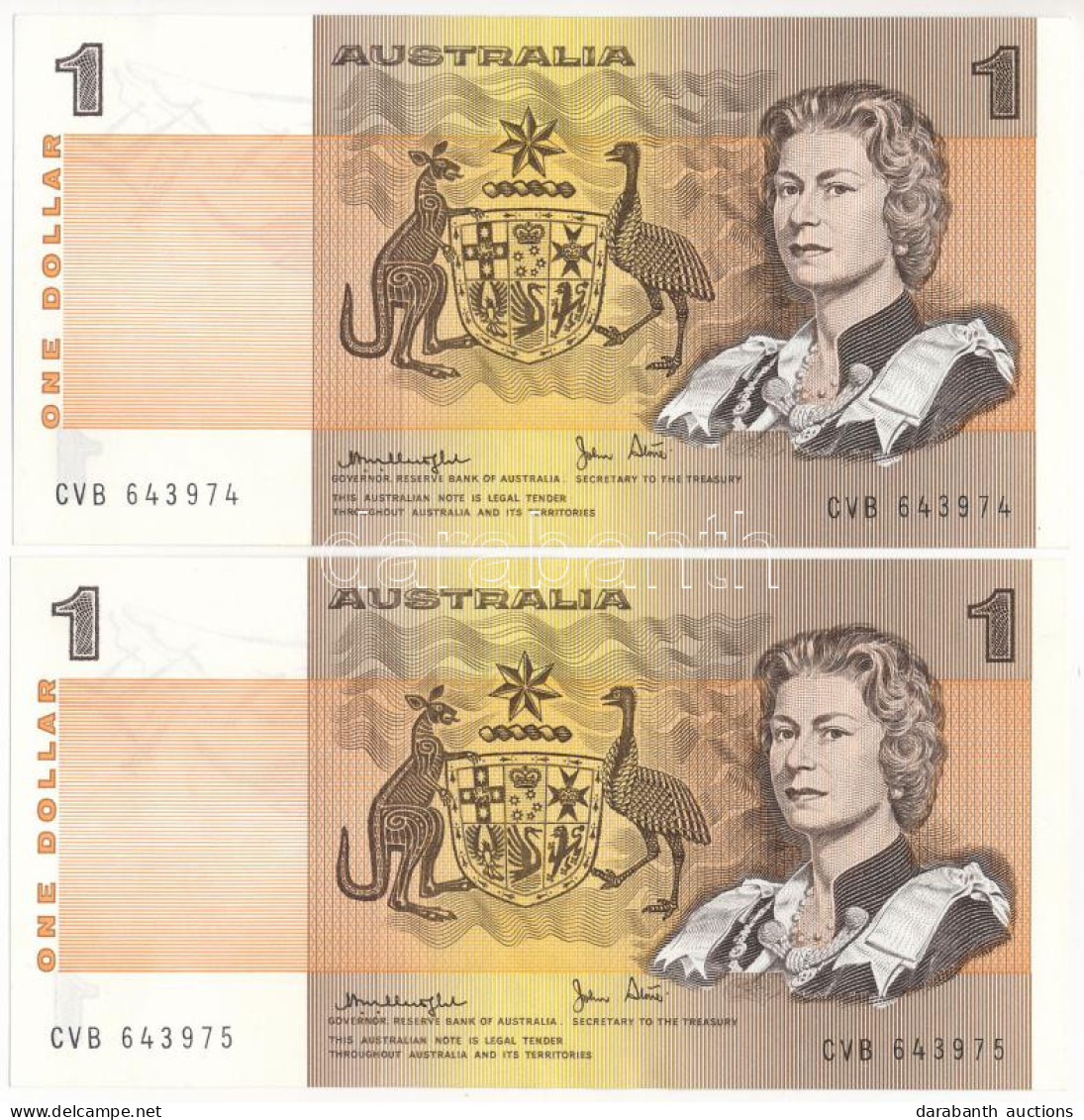 Ausztrália DN (1979-1982) 1D (2x) Sorszámkövető T:UNC  Australia ND (1979-1982) 1 Dollar (2x) Consecutive Serials C:UNC  - Sin Clasificación