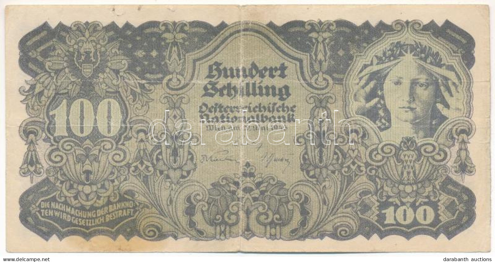 Ausztria 1945. 100Sch T:F,VG Folt, Kis Szakadás Austria 1945. 100 Schilling C:F,VG Spot, Small Tear Krause P#118 - Non Classificati