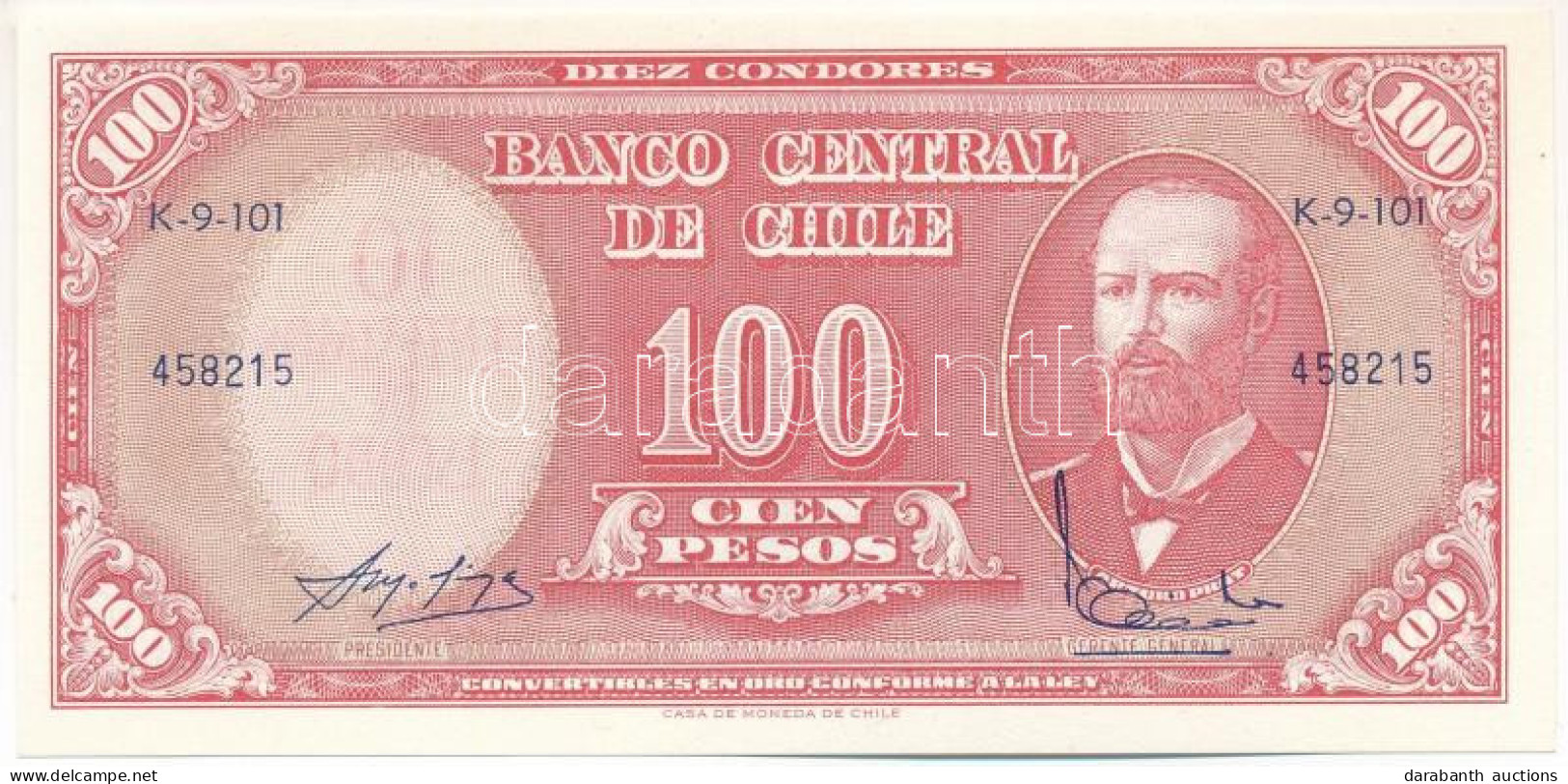 Chile 1960-1961. 100P Hátlapon "10c" Felülbélyegzéssel T:UNC Chile 1960-1961. 100 Pesos With "10 Centesimos" Overprint O - Non Classés