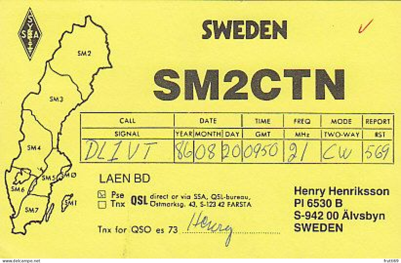 AK 185222 QSL - Sweden - Älvsbyn - Radio Amateur