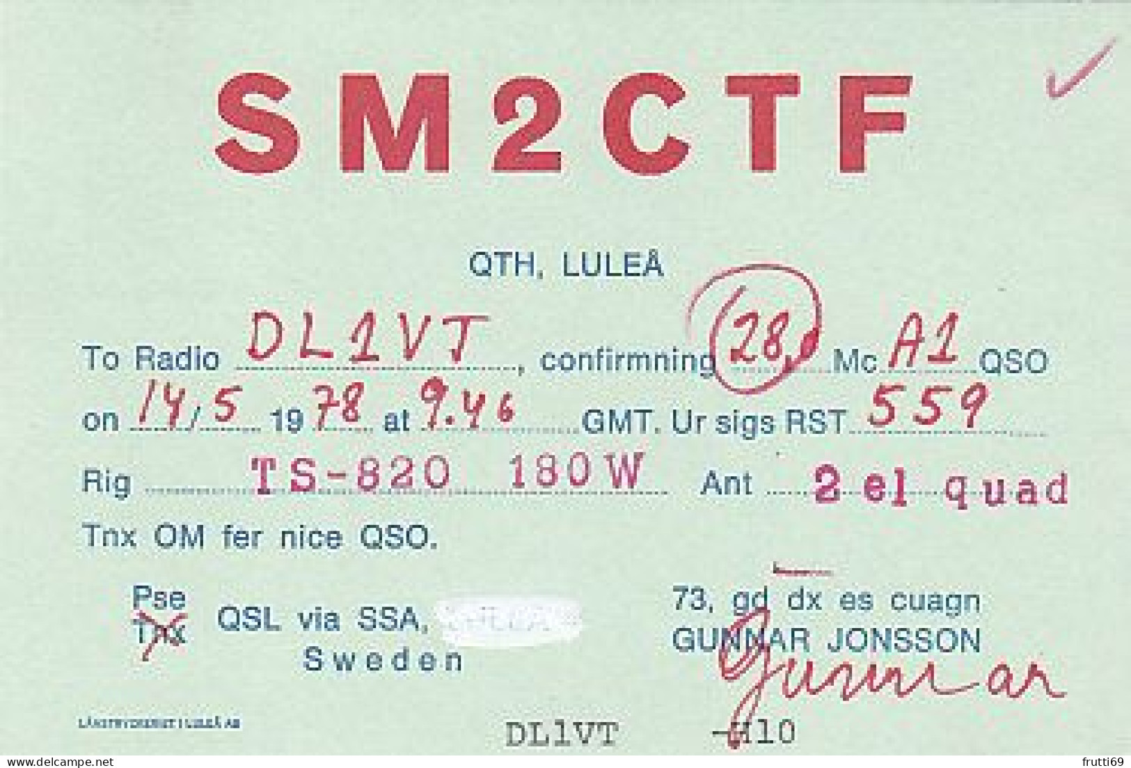 AK 185223 QSL - Sweden - Radio Amateur