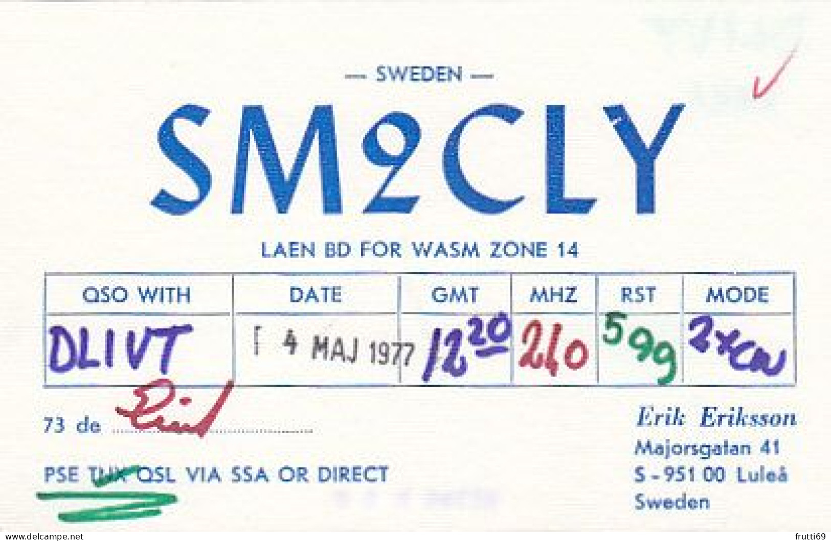 AK 185224 QSL - Sweden - Lulea - Radio Amateur