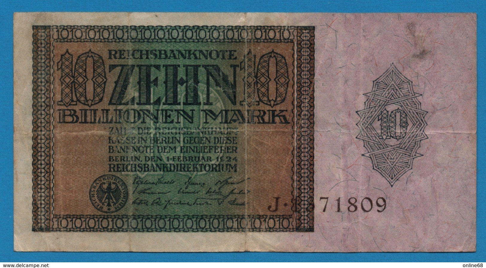 DEUTSCHES REICH 10 Billionen Mark 01.02.1924 # J.1371809 P# 137 - 10 Biljoen Mark