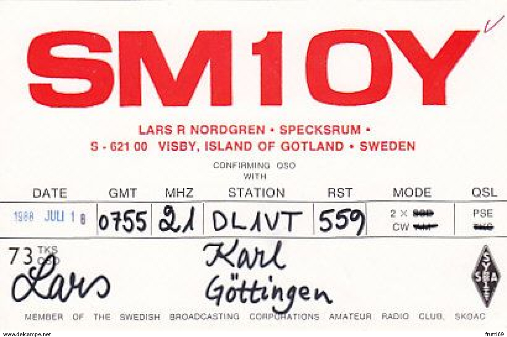 AK 185228 QSL - Sweden - Visby - Radio Amateur
