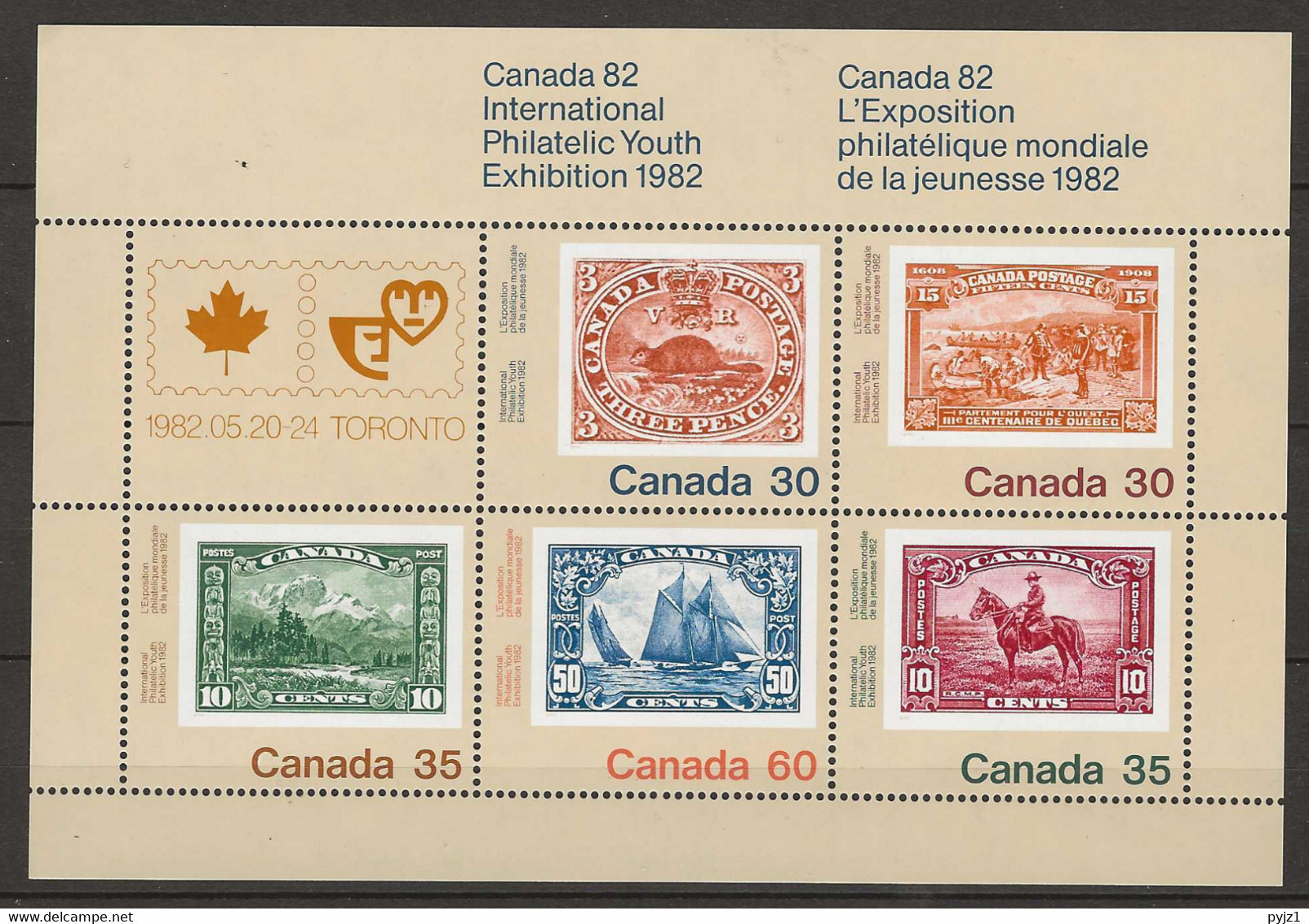 1982 MNH Canada Mi Block 2 Postfriis** - Hojas Bloque