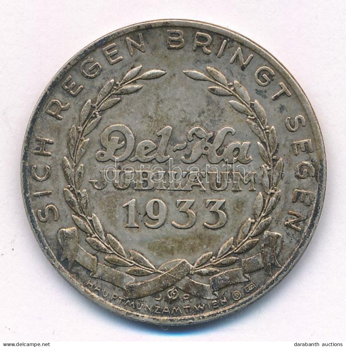 Ausztria 1933. "Del-Ka 25 éves Jubileum" Jelzett Ag Emlékérem (16,5g/0.800/35mm) T:XF Patina Austria 1933. "Del-Ka 25th  - Unclassified