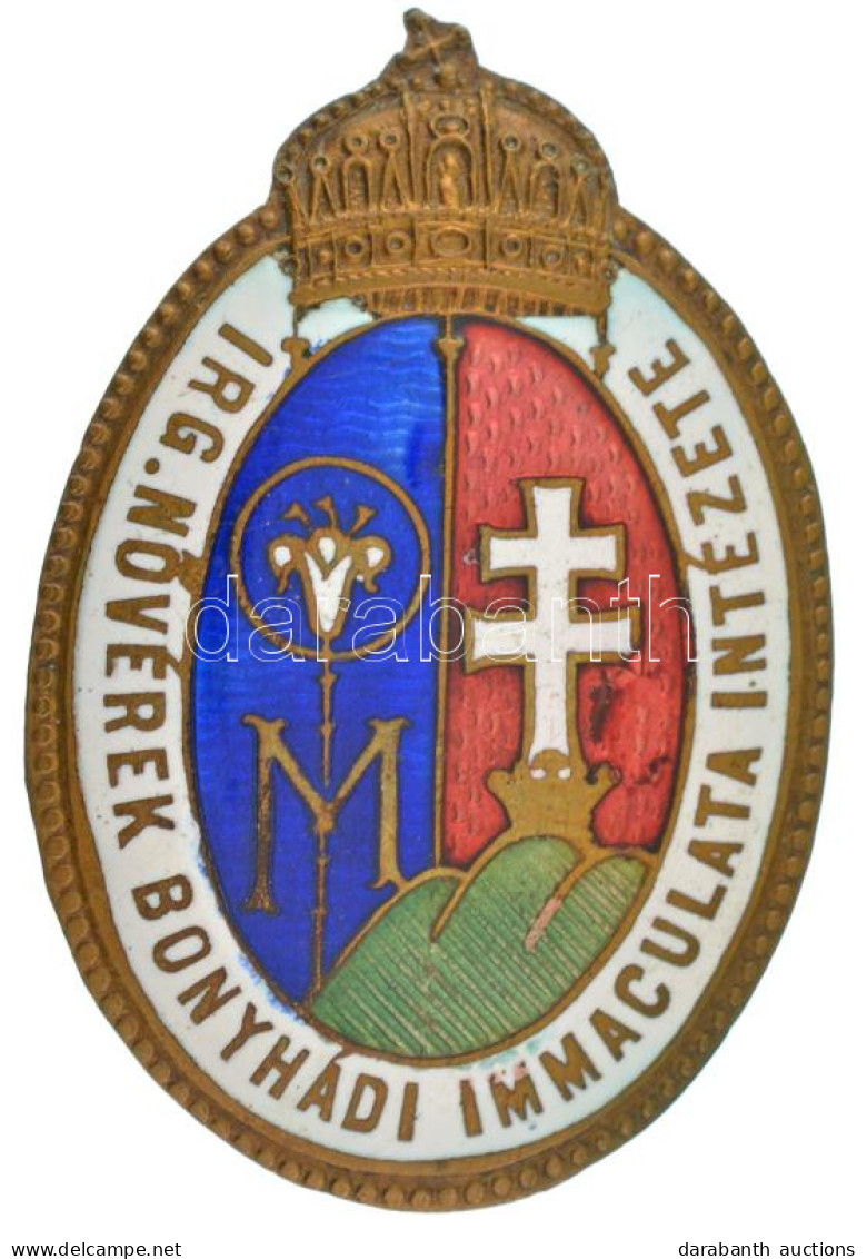 ~1930. "Irgalmas Nővérek Bonyhádi Immaculata Intézete" Zománcozott Fém Jelvény (45x31mm) T:AU - Non Classificati