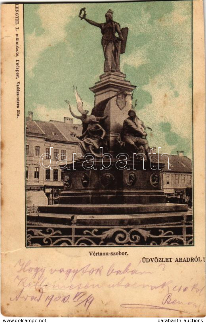 T4 1900 Arad, Vértanú Szobor, Löwy Herman üzlete. Lengyel L. Kiadása / Martyrs' Statue, Shops (vágott / Cut) - Ohne Zuordnung