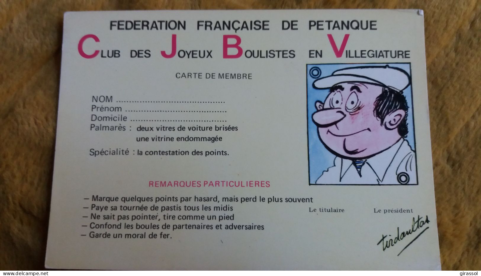 CPSM SERIE FEDERATIONS 629 LYNA FEDERATION FRANCAISE DE PETANQUE CLUB DES JOYEUX BOULISTES EN VILLEGIATURE  CARTE MEMBRE - Petanca