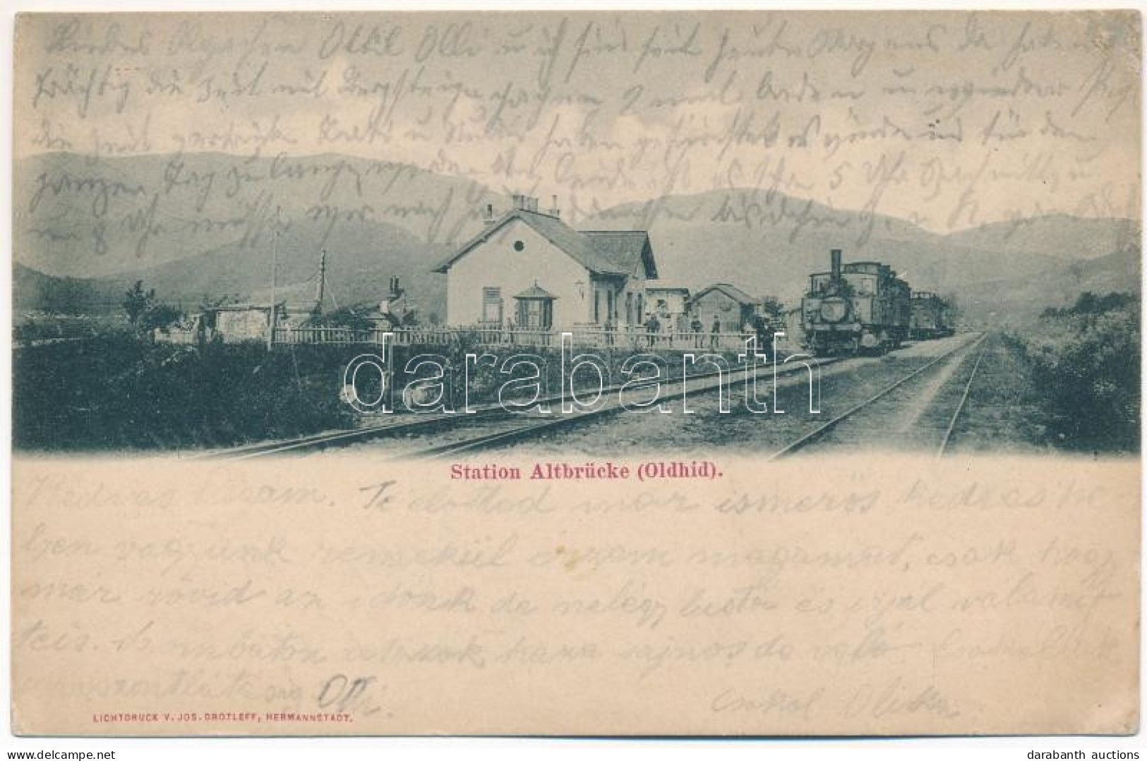T2/T3 1905 Olthídi Kitérő (Nagytalmács), Vasútállomás, Gőzmozdony, Vonat. Jos. Drotleff / Station Altbrücke (Talmesch) / - Non Classés