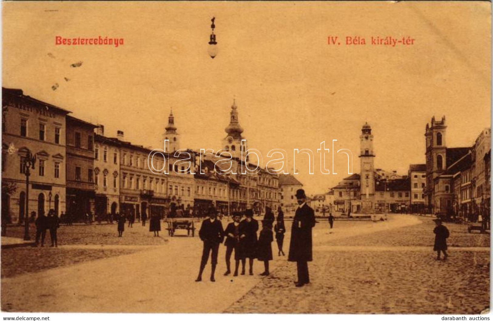 T2/T3 1909 Besztercebánya, Banská Bystrica; IV. Béla Király Tér, Nemzeti Szálló, Lőwy Jakab és Ehrenwald Gyula üzlete. G - Non Classificati