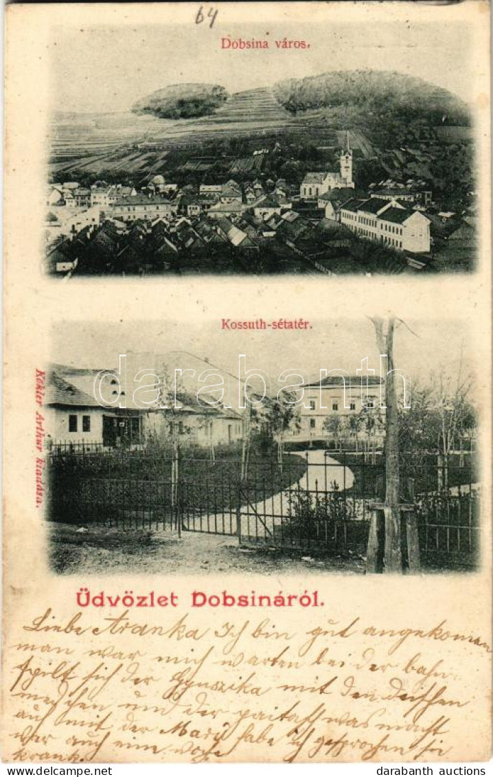 * T2/T3 1904 Dobsina, Dobschau; Látkép, Kossuth Sétatér. Kökler Arthur Kiadása / General View, Promenade, Square (Rb) - Non Classés