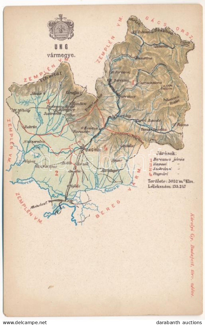 ** T2 Ung Vármegye Térképe. Kiadja Károlyi Gy. / Uzská Zupa / Map Of Ung County - Non Classés