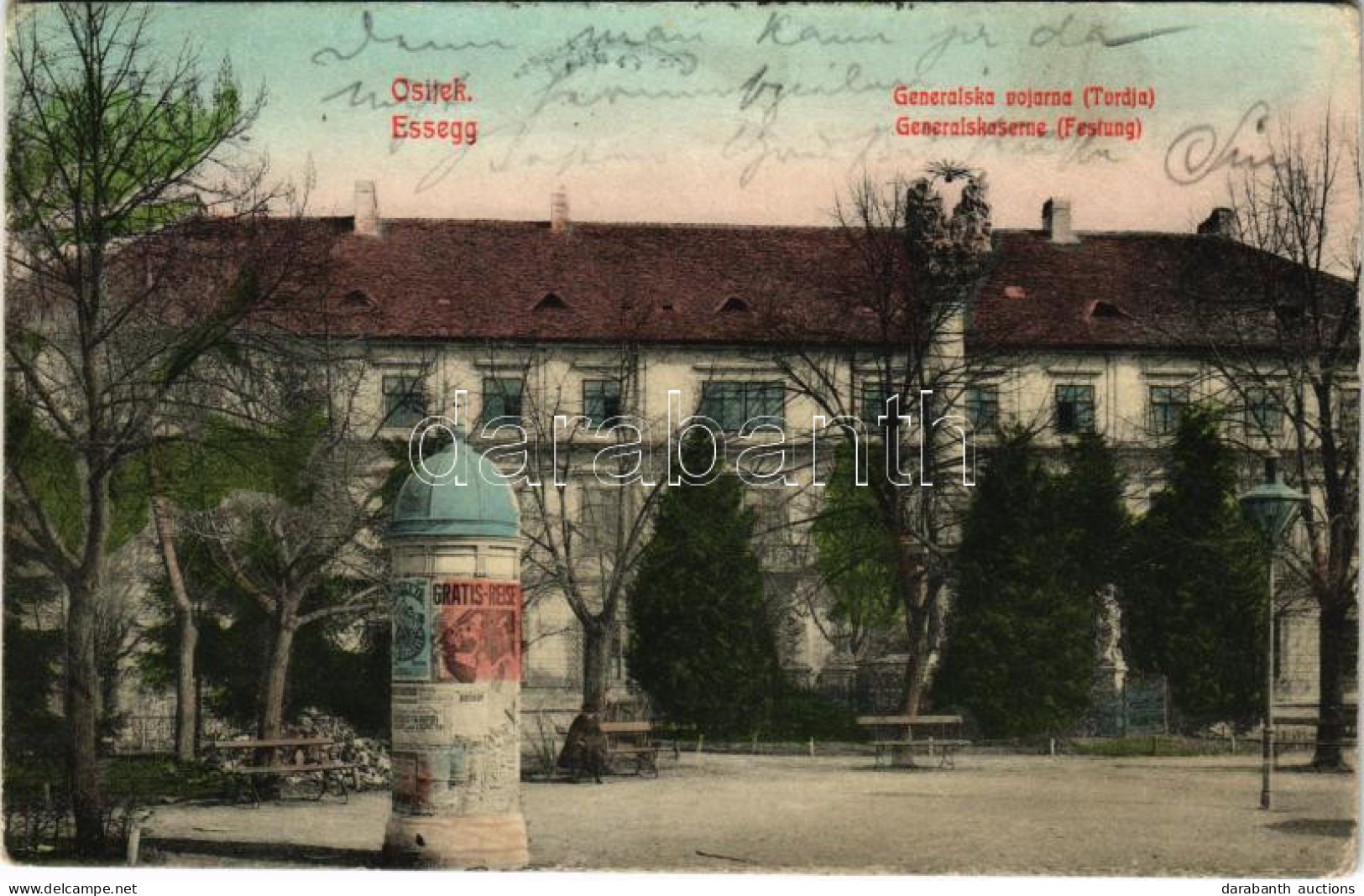 * T3 1907 Eszék, Essegg, Osijek; Generalska Vojarna (Tvrdja) / Generalskaserne (Festung) / K.u.K. Military Barracks, Adv - Ohne Zuordnung