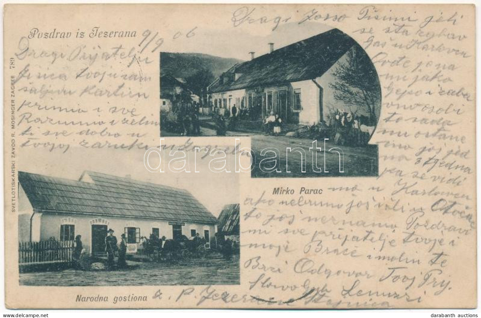 T2/T3 1906 Jezerane, Jezerana (Brinje); Narodna Gostiona, Mirko Parac / Inn, Shop (EK) - Ohne Zuordnung