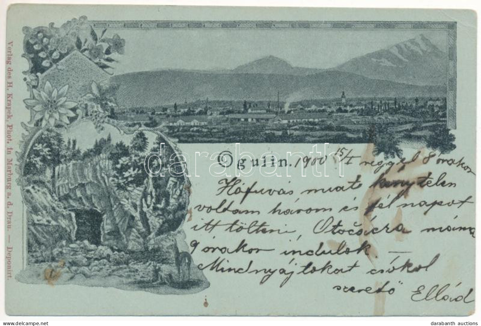 T3 1900 Ogulin, Gjulin Skok / General View, Cave. H. Krapek Art Nouveau, Floral (fl) - Sin Clasificación