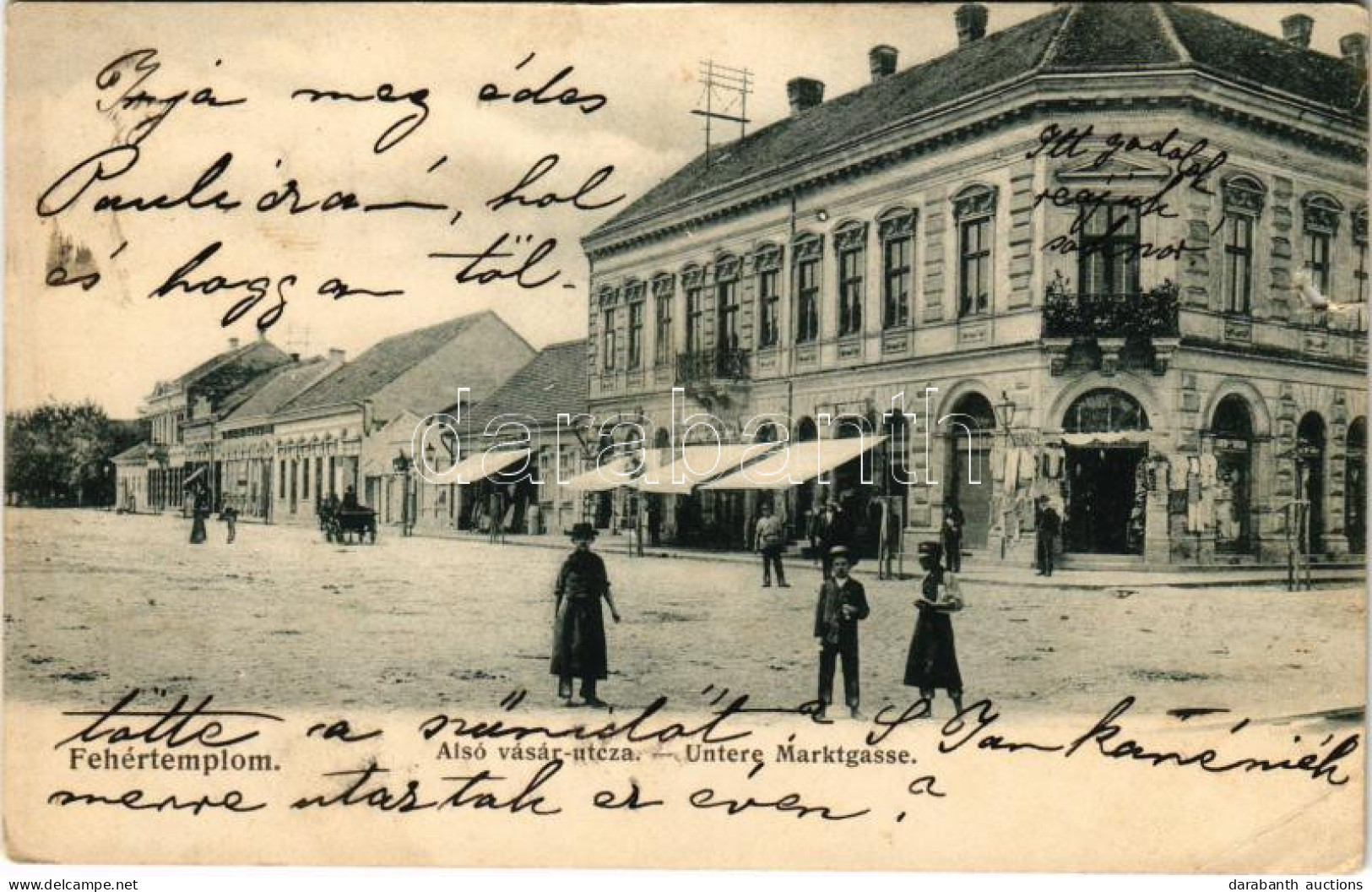 T4 1905 Fehértemplom, Ung. Weisskirchen, Bela Crkva; Alsó Vásár Utca, Johann Schömberl üzlete. Hepke Berthold Kiadása /  - Non Classés