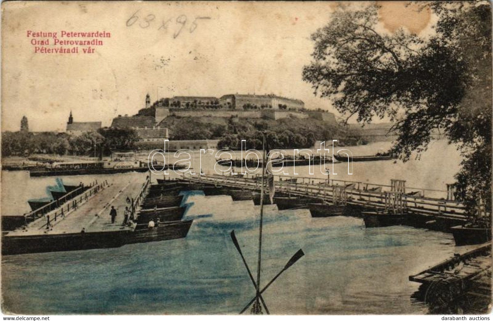 T3 1910 Újvidék, Novi Sad; Pétervárad Vár, Nyitott Pontonhíd Elhaladó "ALADÁR" Gőzhajóval / Grad Petrovaradin / Festung  - Non Classés