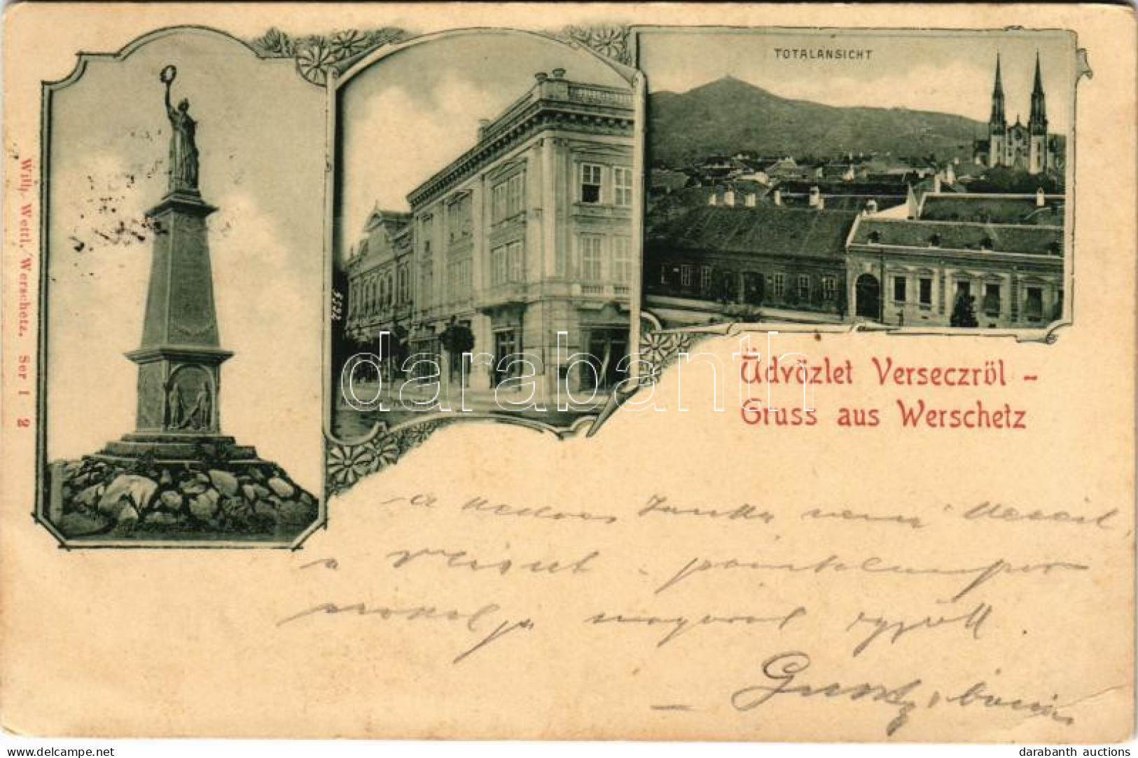 T2/T3 1899 (Vorläufer) Versec, Werschetz, Vrsac; Andrássy Sétány, Látkép, Emlékmű. Wilh. Wettl Kiadása / Promenade, Gene - Ohne Zuordnung