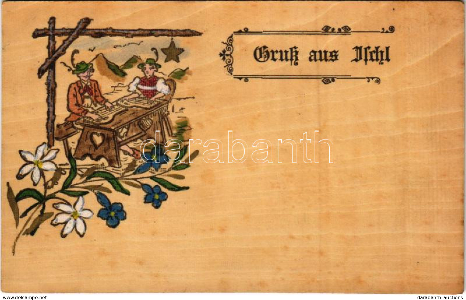 ** Bad Ischl, Gruss Aus Ischl / Art Nouveau Greeting, Folklore - Wooden Postcard - Ohne Zuordnung