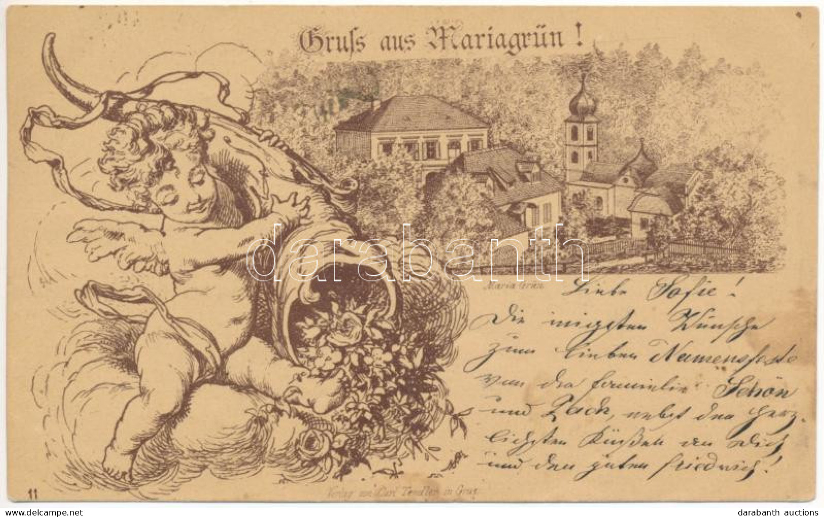 T2/T3 1885 (Vorläufer!) Graz, Mariagrün, Kirche. Verlag Von Carl Tendler / Church. Art Nouveau Early Postcard (fl) - Ohne Zuordnung