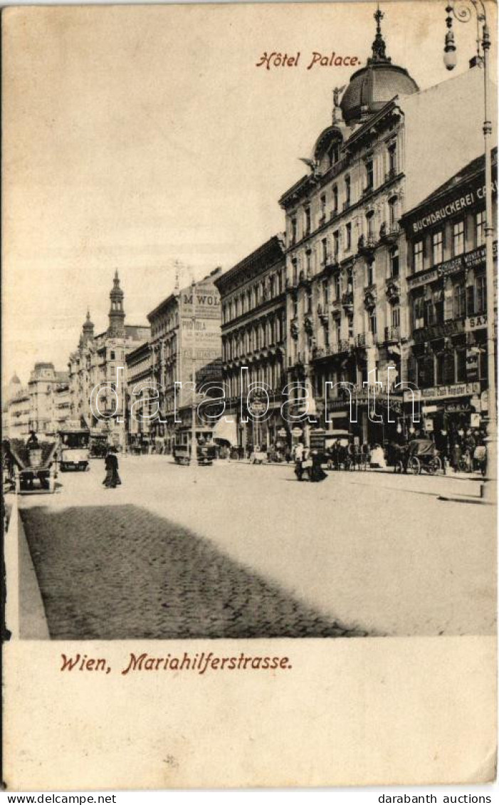 T2/T3 1908 Wien, Vienna, Bécs; Mariahilferstrasse / Street View, Hotel Palace, Restaurant, National Cash Register Co., T - Ohne Zuordnung