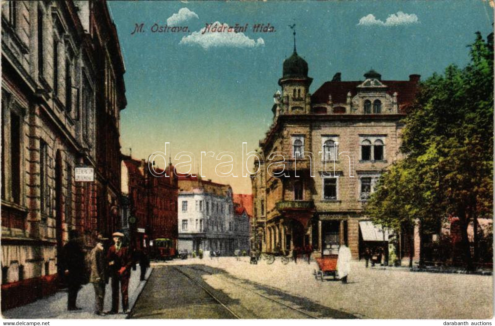 ** T2/T3 Ostrava, Moravská Ostrava, Mährisch Ostrau; Nádrazní Trída / Street, Bank, Restaurant, Tram (EK) - Ohne Zuordnung