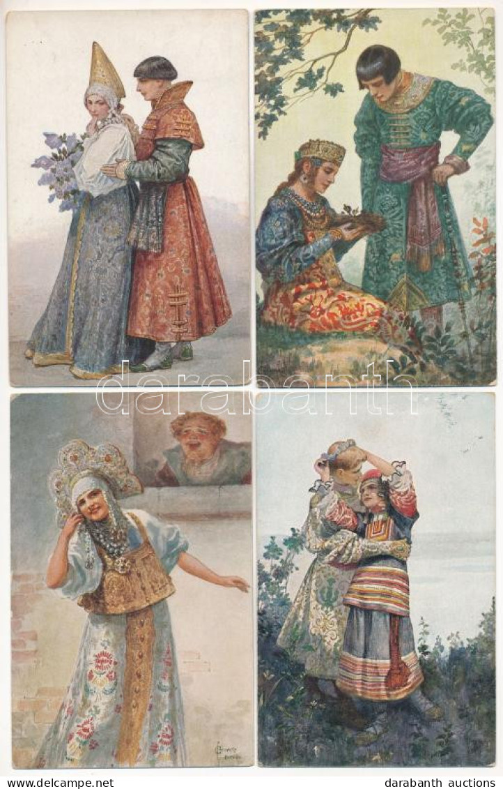 ** 4 Db Régi Orosz Művész Képeslap S. Solomko Aláírással / 4 Pre-1945 Russian Art Postcards Signed By S. Solomko - Sin Clasificación