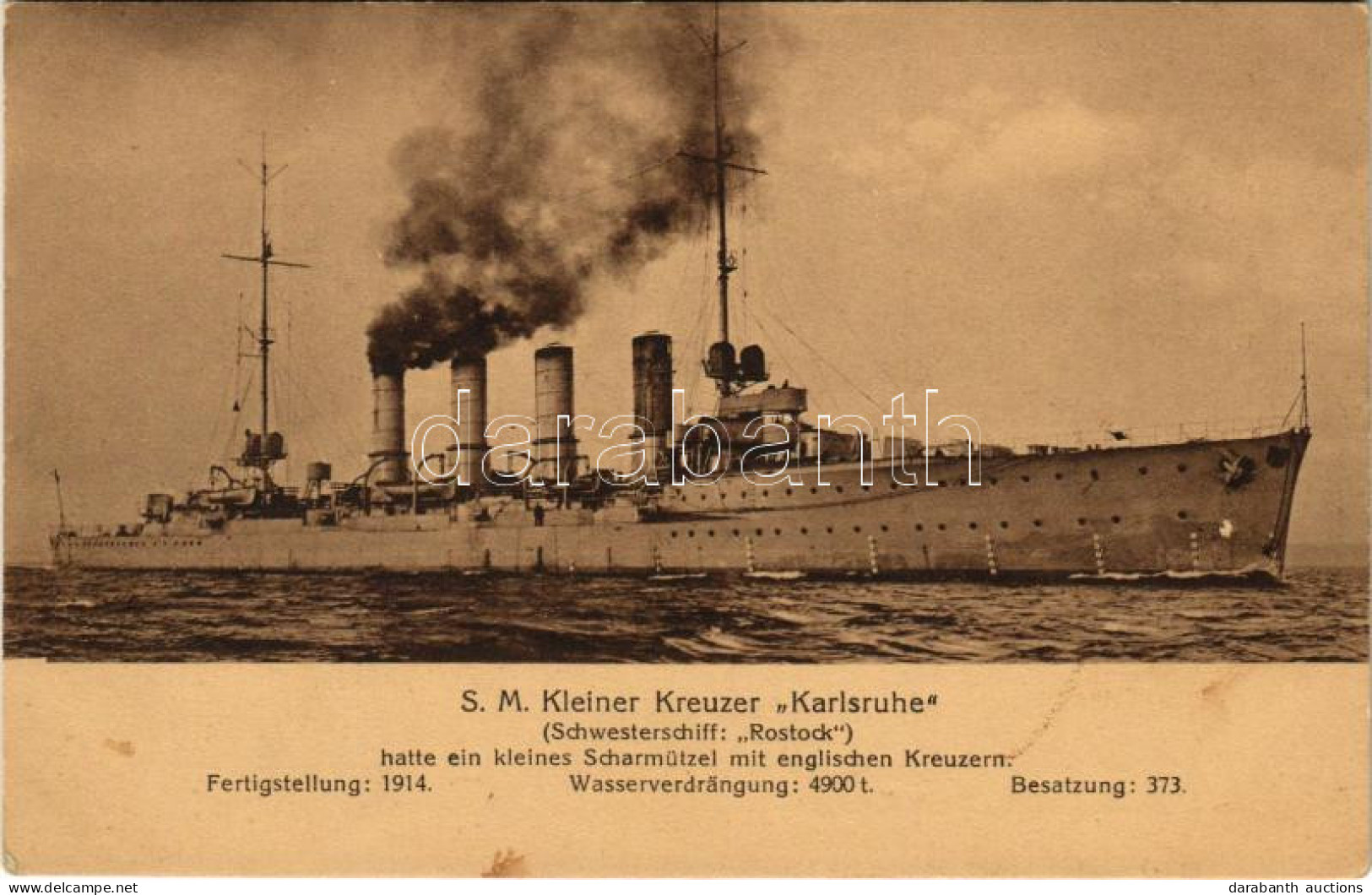 ** T2/T3 SM Kleiner Kreuzer "Karlsruhe" / WWI German Navy (Kaiserliche Marine) Light Cruiser. Marine-Erinnerungs Karte N - Non Classificati