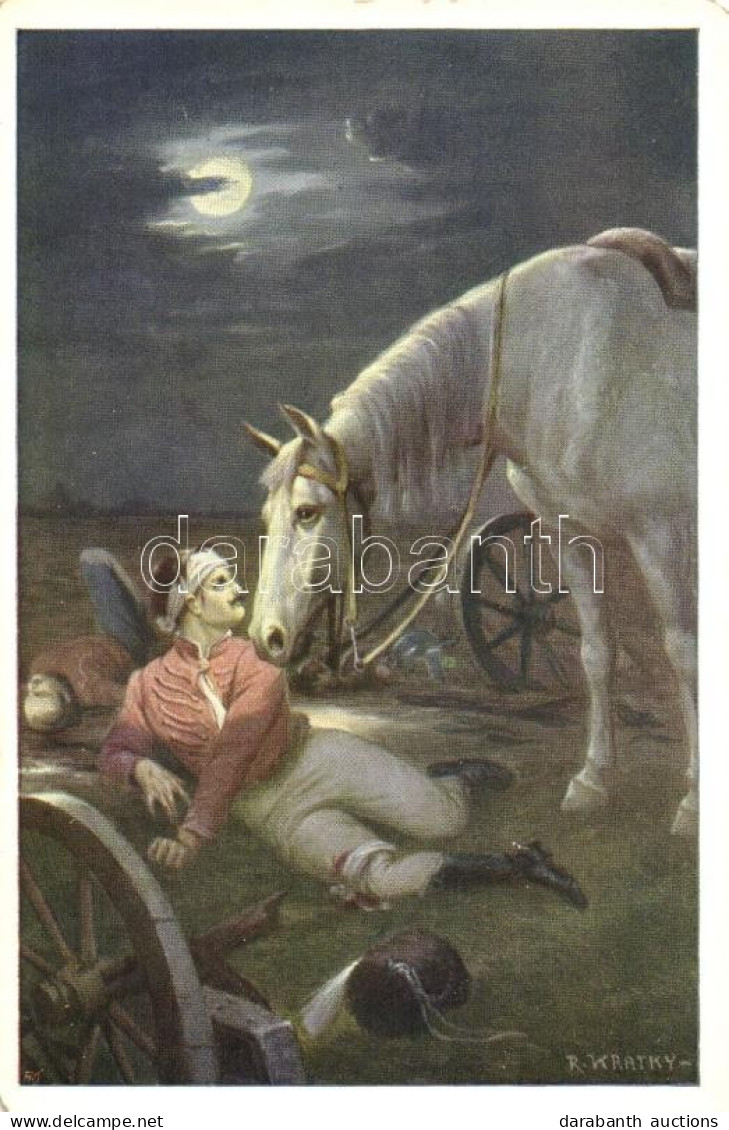 ** T4 Injured Hussar On The Battlefield With His Horse, B.K.W.I. 223-4, S: R. Kratky (EM) - Ohne Zuordnung