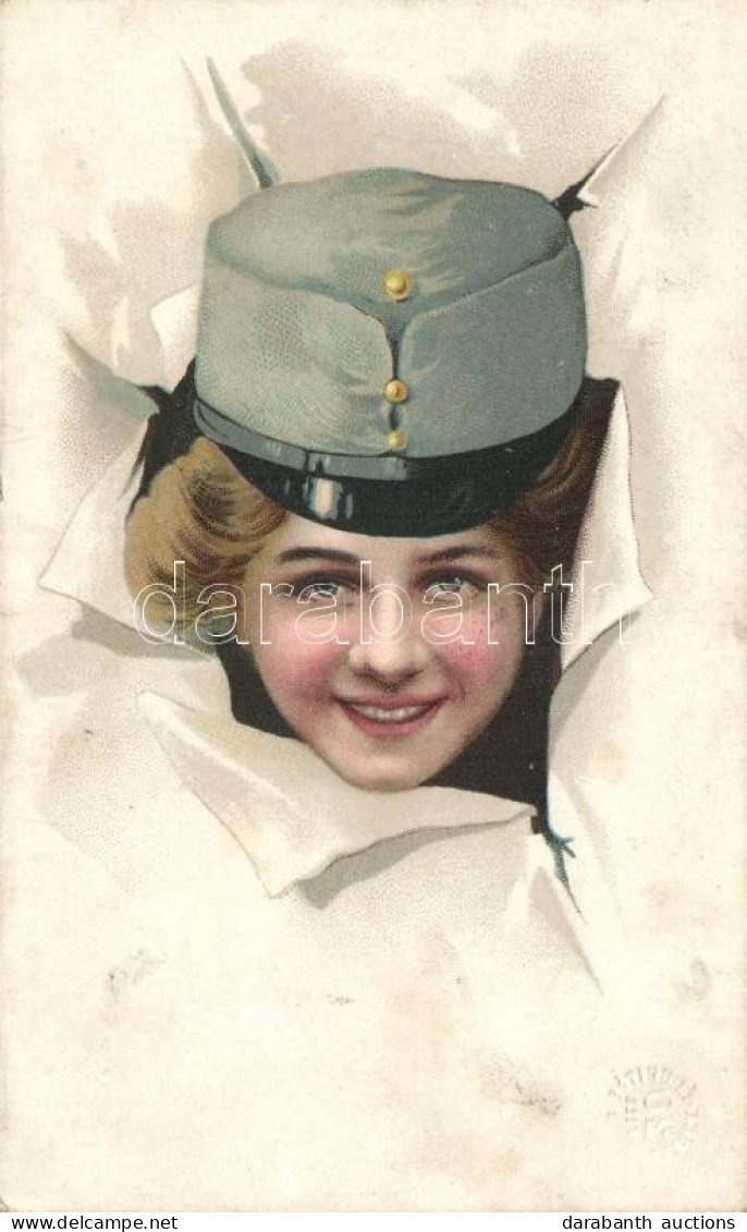 * T2/T3 Lady In K.u.K. Soldier Hat; H. & S. B. No. 1981, Litho (Rb) - Ohne Zuordnung