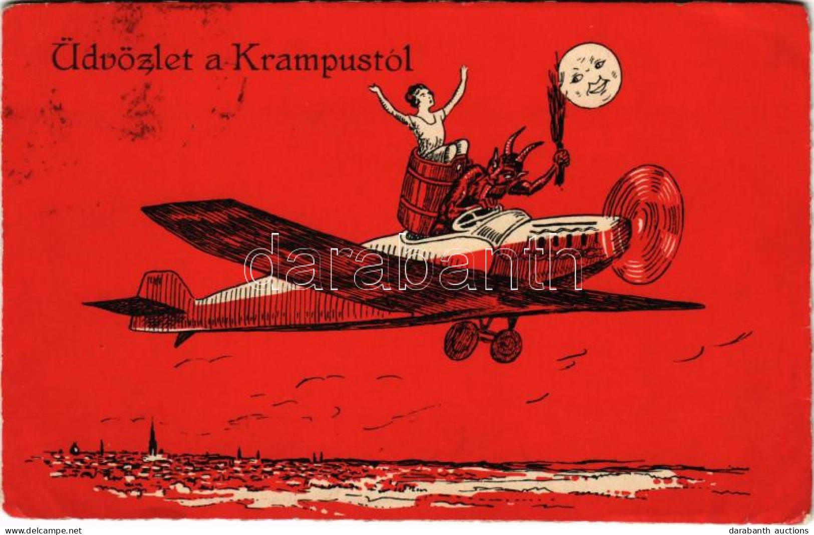 T3 1931 Üdvözlet A Krampusztól / Krampus With Airplane, Birch And Lady (EB) - Non Classificati