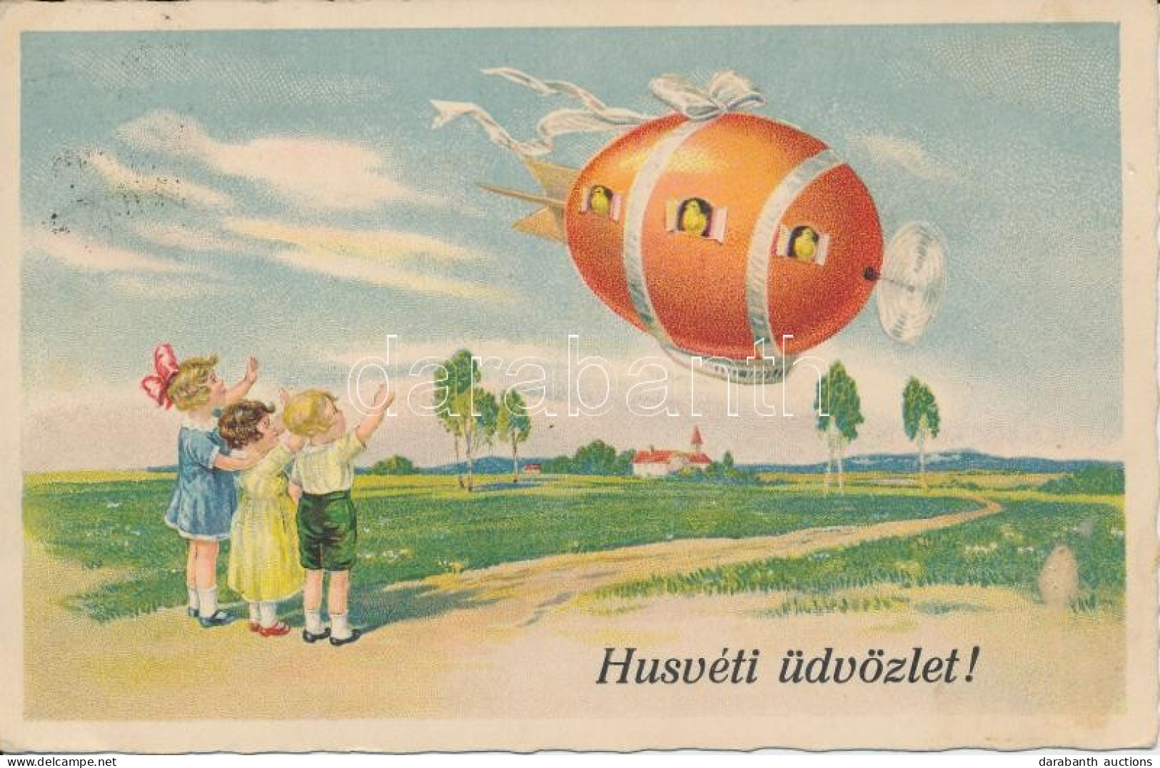 T2/T3 Easter, Children, Egg-airship, Litho (EK) - Non Classés