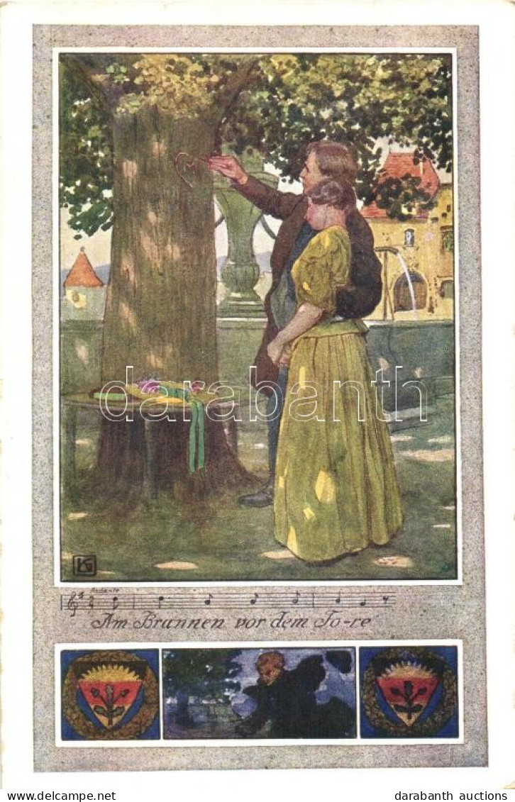 T2 German Art Postcard, Couple Carving Into A Tree, Music Sheet, Deutscher Schulverein Karte, Josef Eberle Nr. 38 - Non Classés