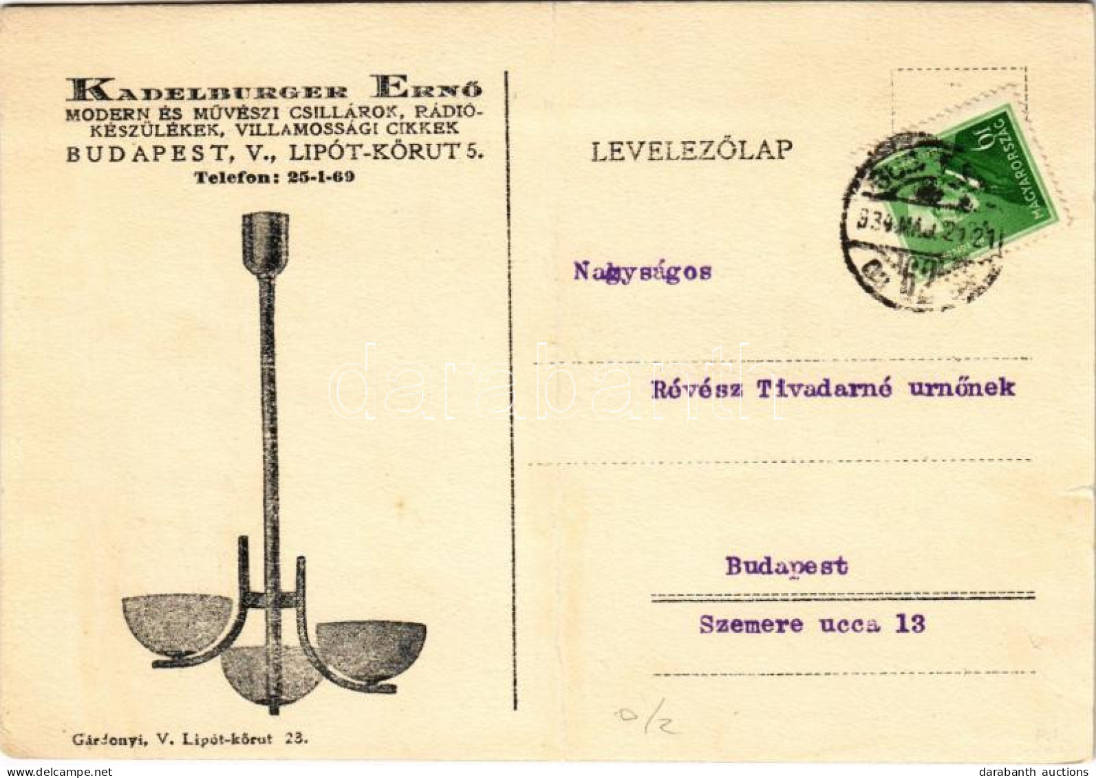 T2/T3 1934 Kadelburger Ernő Modern és Művészi Csillárok, Rádiókészülékek, Villamossági Cikkek Reklámja. Budapest, Lipót  - Non Classés