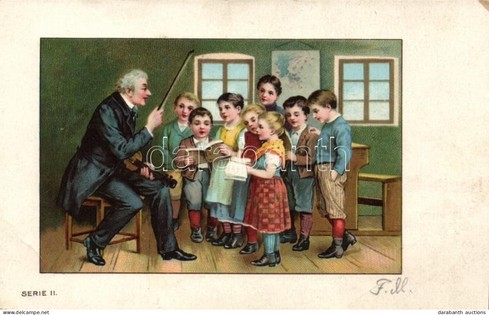 ** T3 Nestlé-féle Gyermekliszt, ének-zene óra / Children's Flour, Advertisement, Children At Music Class, Serie II. Lith - Sin Clasificación