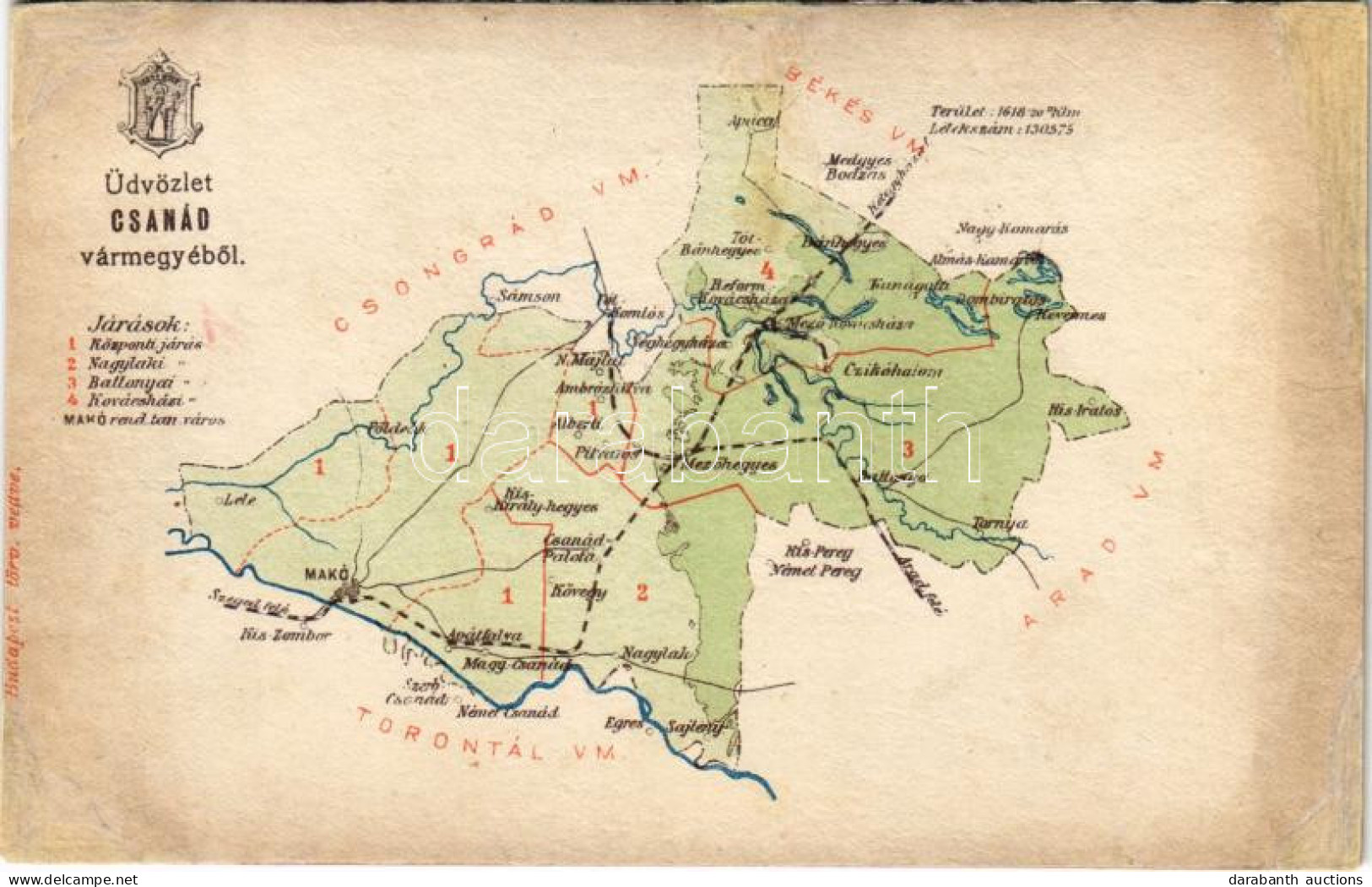 * T4 Csanád Vármegye Térképe / Map Of Csanád County (r) - Ohne Zuordnung