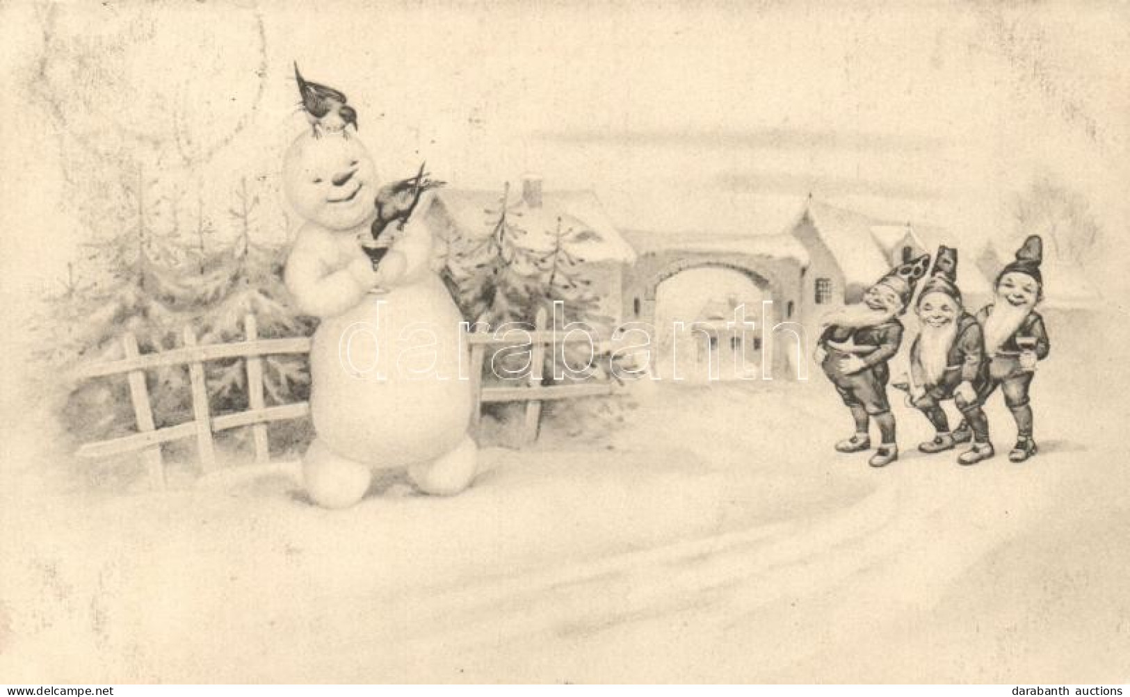 T2 New Year, Dwarves With Snowman, Humour, P.F.B. Serie 386.a. - Ohne Zuordnung