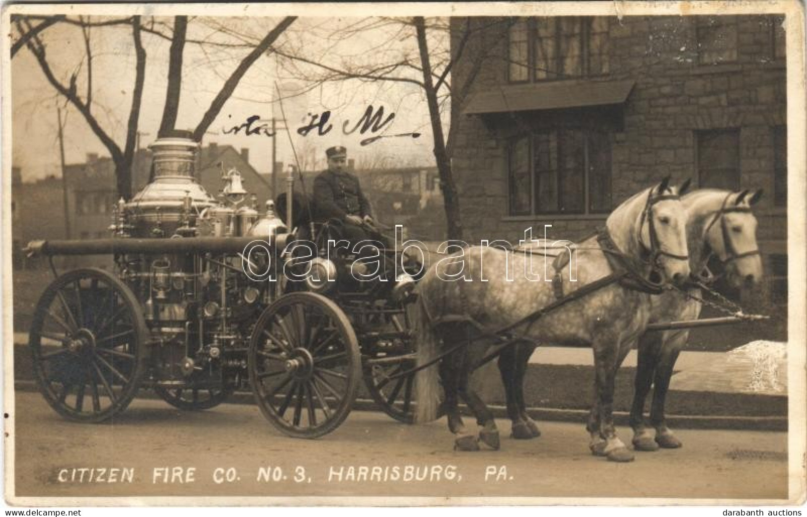 * T2/T3 Harrisburg (Pennsylvania), Citizen Fire Co. No. 3. Firefighter With Horse-drawn Fire Engine / Amerikai Tűzoltó L - Sin Clasificación