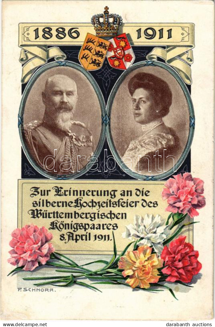 T4 1911 Zur Erinnerung An Die Silberne Hochzeitsfeier Des Württembergischen Königspaares /  The Royal Couple Of Württemb - Non Classés